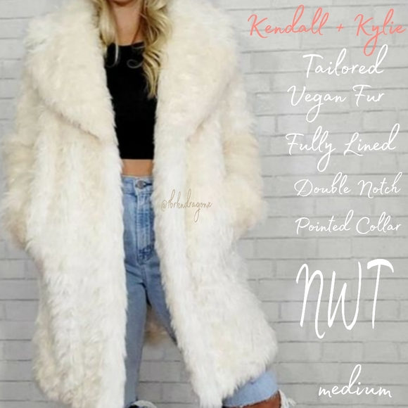 NWT Fully Lined Fur Coat Vegan Cream Ivory Fur Pea Coat Overcoat - Picture 6 of 16